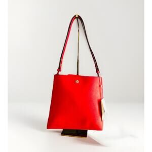 NWT Tory Burch Emerson Bucket Bag Red Saffiano Leather Bearberry Crossbody